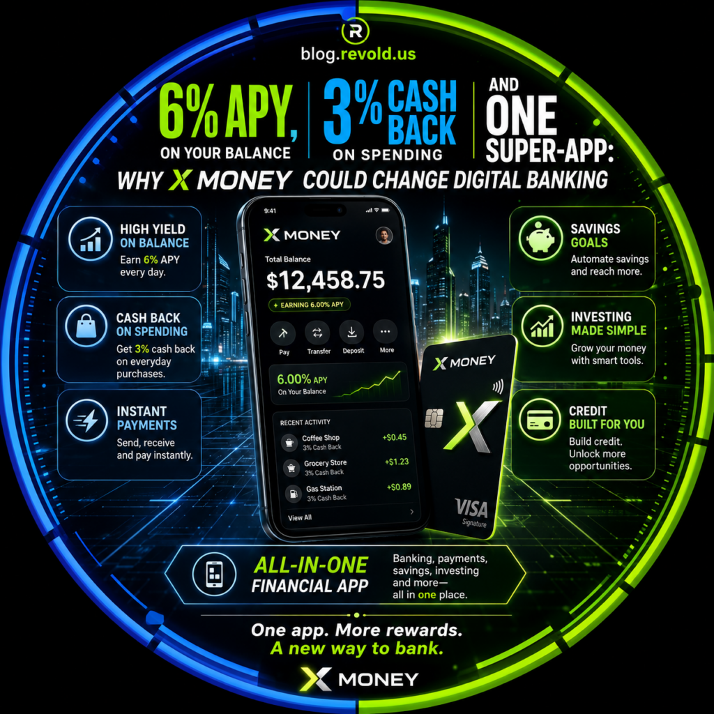 Illustration from the Revold Blog article "6% APY, 3% Cash Back and One Super-App: Why X Money Could Change Digital Banking"