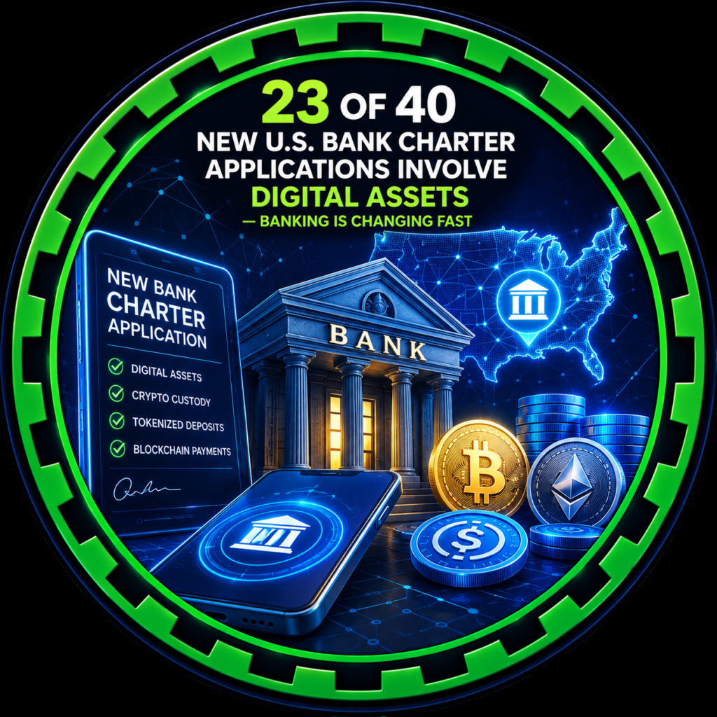 Illustration representing U.S. bank charter applications tied to digital assets and crypto banking regulation